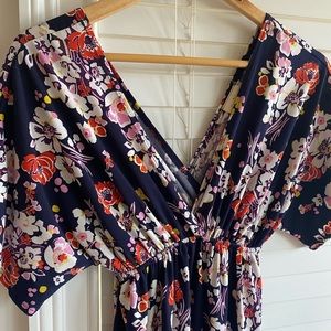 Navy Floral Empire Waist Sun Dress Mini Dress